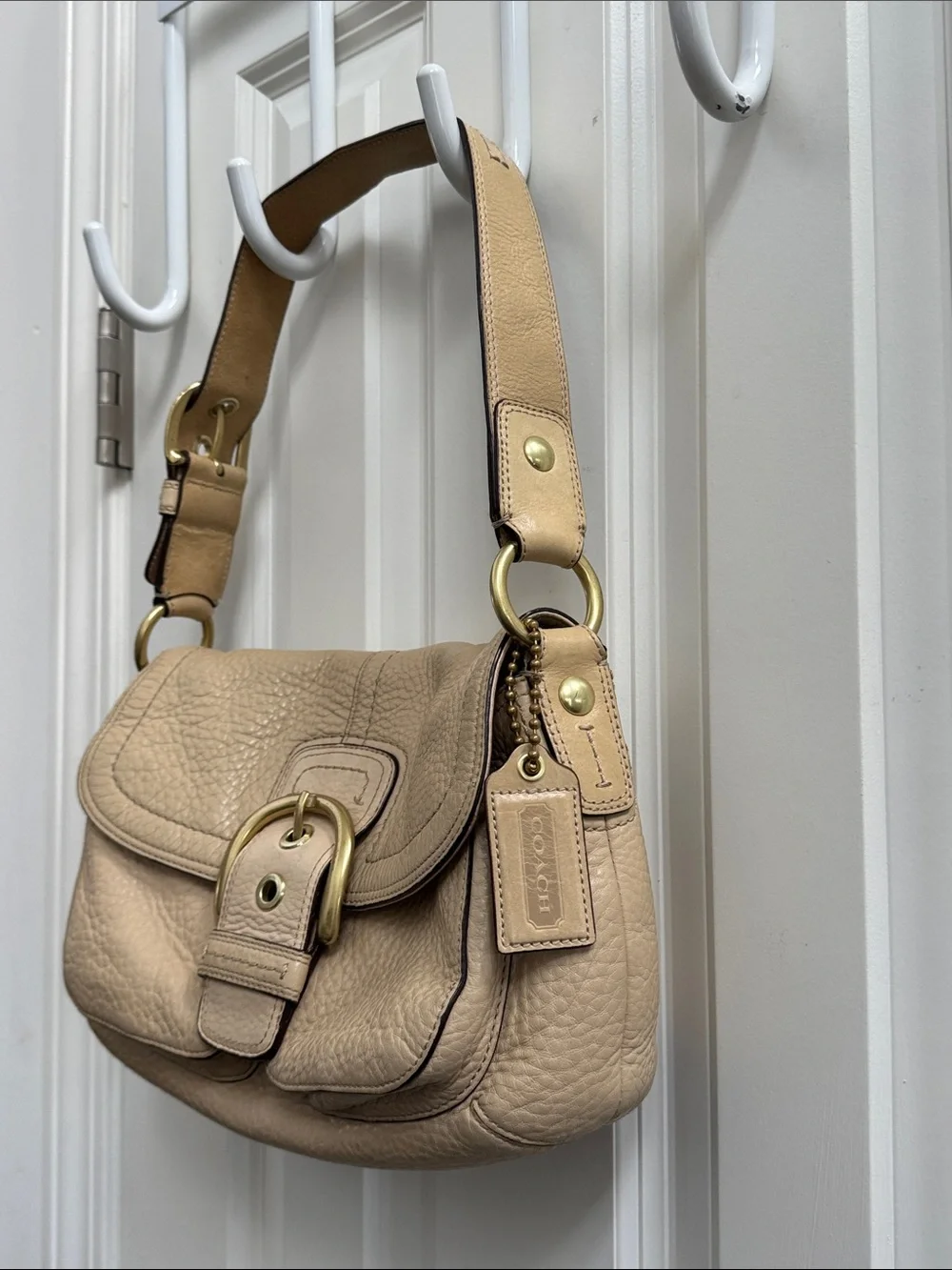 Coach Vintage Soho Buckle Flap Shoulder Bag - Style 11842 Cream Pebbled Leather